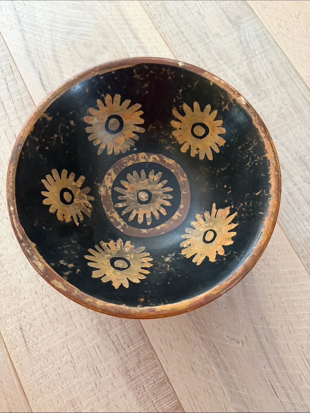Sundance Black and Gold Floral Motif Ceramic Bowl